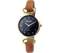 Akzent Exclusive 1900246 - Orologio da donna analogico al quarzo, in ecopelle, con glitter, marrone,