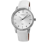 AKZENT Exclusive Orologio da donna in argento e bianco con strass, analogico, al quarzo, in metallo e pelle