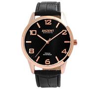 Akzent Exclusive - Orologio da uomo analogico in metallo e pelle, al quarzo, colore: nero/oro rosa