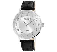 Akzent Exclusive Orologio da uomo argento nero analogico data metallo finta pelle quarzo orologio da polso