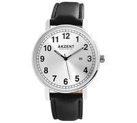 Akzent Exclusive Orologio da uomo argento nero analogico data metallo finta pelle quarzo orologio da polso