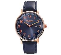 Akzent Exclusive Orologio da uomo blu oro rosa analogico data metallo finta pelle orologio da polso al quarzo