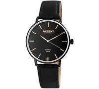 AKZENT Exclusive Orologio da uomo nero oro analogico al quarzo in metallo e pelle