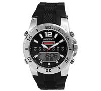 Akzent Orologio da uomo in silicone, lancette luminose, analogico, digitale, 2420025, nero e argento