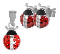 Akzent Parure di gioielli in argento 925 per bambini, orecchini, orecchini e ciondolo rodiati con zirconi, coccinella per ragazze, ciondolo 13 x 7,5 mm, orecchini 8 x 5 mm, 100% impermeabile e