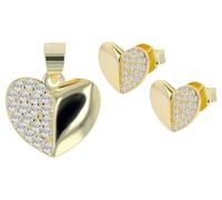 Akzent Set di gioielli da donna in argento 925, ciondolo a forma di cuore e orecchini, 11 x 12 mm e 8 x 9 mm, con zirconi, 100% impermeabile e delicato sulla pelle