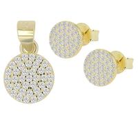 Akzent Set di gioielli da donna in argento 925, ciondolo rotondo e orecchini, orecchini Ø 7,5 mm, spessore 1 mm, con vite ad aletta, 100% impermeabile e delicato sulla pelle, 0.75, Argento, Nessuna