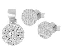 Akzent Set di gioielli da donna in argento 925, ciondolo rotondo e orecchini, orecchini Ø 7,5 mm, spessore 1 mm, con vite ad aletta, 100% impermeabile e delicato sulla pelle, 0.75, Argento, Nessuna