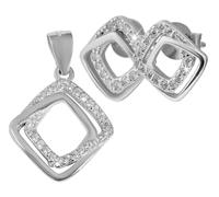 Akzent Set di gioielli da donna in argento 925, orecchini da 10 x 10 mm, ciondolo 17 x 14 mm, con 58 zirconi trasparenti, idea regalo, 100% impermeabile e delicato sulla pelle