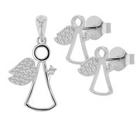 Akzent Set di gioielli in argento 925 da donna, ciondolo a forma di angelo, 20 x 13 mm e orecchini, orecchini 10 x 8,5 mm, senza catena, vite ad aletta, 100% impermeabile e delicato sulla pelle