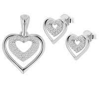 Akzent Set di gioielli in argento 925 da donna, ciondolo a forma di cuore, 14 x 14 mm, orecchini a forma di cuore, 10 x 9,5 mm, delicati ed eleganti, 100% impermeabili e delicati sulla pelle
