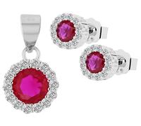 Akzent Set di gioielli in argento 925 da donna, con zirconi bianchi, blu, verde o rosa, ciondolo e orecchini con diametro di 8 mm, spessore 4 mm, 100% impermeabili e delicati sulla pelle, 0.8, Argento