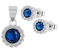 Akzent Set di gioielli in argento 925 da donna, con zirconi bianchi, blu, verde o rosa, ciondolo e orecchini con diametro di 8 mm, spessore 4 mm, 100% impermeabili e delicati sulla pelle, 0.8, Argento