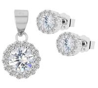 Akzent Set di gioielli in argento 925 da donna, con zirconi bianchi, blu, verde o rosa, ciondolo e orecchini con diametro di 8 mm, spessore 4 mm, 100% impermeabili e delicati sulla pelle, 0.8, Argento