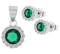 Akzent Set di gioielli in argento 925 da donna, con zirconi bianchi, blu, verde o rosa, ciondolo e orecchini con diametro di 8 mm, spessore 4 mm, 100% impermeabili e delicati sulla pelle, 0.8, Argento