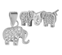 Akzent Set di gioielli in argento 925 da donna, orecchini a forma di elefante, orecchini e ciondolo rodiato, motivo animali, ciondolo 10 x 6,3 mm, orecchini 7,5 x 6,7 mm, 100% impermeabile e delicato