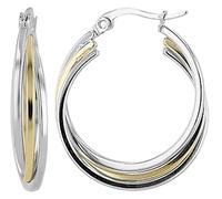 Akzent Set di orecchini a cerchio da donna, in acciaio inox, bicolore, lucidato, senza nichel e delicato sulla pelle, con confezione regalo