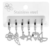 Akzent Set di orecchini a cerchio da donna, in acciaio inox, color argento, a forma di cuore, con chiusura a clip, senza nichel e delicato sulla pelle, con confezione regalo