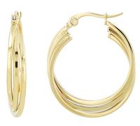 Akzent Set di orecchini a cerchio da donna, in acciaio inox, oro lucido, senza nichel e delicato sulla pelle, con confezione regalo