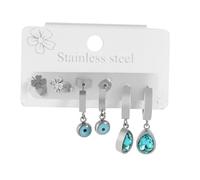 Akzent Set di orecchini da donna, in acciaio inox, argento, a forma di quadrifoglio, inserti Simili, diametro 4 mm, con chiusura a incastro, senza nichel e delicato sulla pelle, confezione regalo
