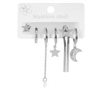 Akzent Set di orecchini da donna, in acciaio inox, argento lucido, a forma di stella, inserti Simili, diametro 10 mm, con chiusura a incastro, senza nichel e delicato sulla pelle, con confezione