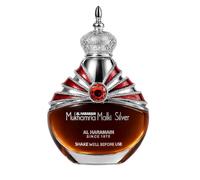 Al Haramain Mukhamria Maliki Silver - Olio profumato premium da 30 ml, profumo arabo a base di olio per donne e uomini, fragranza rosa, zafferano, muschio e legno di sandalo, regalo di lunga durata