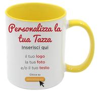 AL PRODUCTION Tazza Personalizzata con Foto, Testo e Logo - Mug in Ceramica con Stampa Personalizzabile per Colazione - Idea Regalo Uomo e Donna per Amici e Familiari - Made in Italy (Giallo)