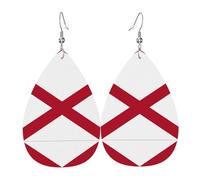 Alabama - Orecchino in pelle con bandiera dello Stato dell'Alabama, da donna, con pendente a goccia, accessori alla moda, Misura unica, Pelle