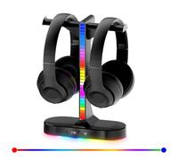 ALACOO Supporto doppio illuminazione a LED, supporto per cuffie RGB, supporto per da gioco con base antiscivolo, 2 porte USB e connettore audio da 3,5 mm, per PC da gioco