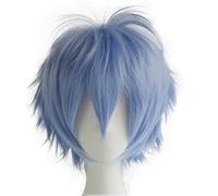 Alacos Parrucca corta alla moda a strati a strati per cosplay di anime, Halloween, Natale, carnevale, travestimento per fingere di giocare e festeggiare, regalo + berretto, azzurro, taglia unica