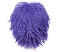 Alacos - Parrucca corta alla moda, a strati, a strati, per cosplay, Halloween, Natale, carnevale, feste, regalo + cuffia (tonalità blu viola)