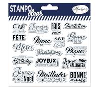 Aladine - 16 Timbri Eventi - Buon Compleanno, Felice, Grazie, Buone Feste, Invito - Stampo Clear - Timbri trasparenti Scrapbooking, Carteria - 04245