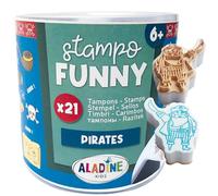 Aladine -21 tamponi Pirati con Inchiostro Nero - Bambini 6 Anni e + - Stampo Divertente - Inchiostro Lavabile - attività Manuale Disegno - Barca, Pappagallo, Cannone, Squalo - Idea Regalo, 85173