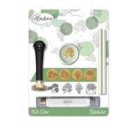 Aladine - Kit di cera per sigillatura naturale - Scrapbooking e carterie creative - Cera + manico + bastone di finitura + 4 sigilli tematici in ottone