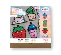 Aladine - Kit Pixel Art Kawaii - Gatto, Cactus, Fragola & Bubble Tea - 4 forme in legno + Piastrelle adesive - 85614
