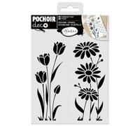 Aladine Stencil con tulipani e margherite, 13 x 18 cm, per decorare qualsiasi superficie - pennarelli dipinti, aerografo - Disegno - 81260