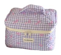 Alafime Coquette Plaid Bow Stampa Trucco Borse Y2k Vintage Portatile Organizzatore Borse Adolescenti Harajuku Cotone Portafoglio, Viola, L