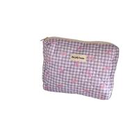 Alafime Coquette Plaid Bow Stampa Trucco Borse Y2k Vintage Portatile Organizzatore Borse Adolescenti Harajuku Cotone Portafoglio, Viola, M