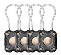 ALAFLY 4 Pack Impermeabile Compatibile con Apple AirTag Supporto con Cavo, Anti-Perso Airtag Lock Case, Air Tag Custodia per Bagagli, Chiavi, Animali Domestici, Nero