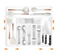 ALAIFU Cassetta portaoggetti per cassetti, grande portaposate espandibile per la cucina, inserto regolabile per cassetti, accessori da cucina, inserto separatore, grande (bianco trasparente)