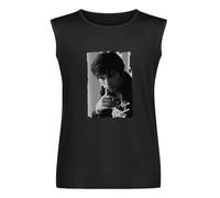 Alain Delon Men's T Shirt Summer Fashion Tees Round Neck Cotton Tops Sleeveless Vest Tank Tops Undershirt Black M