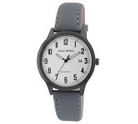 Alain Miller Orologio da uomo bianco grigio analogico data pelle imitazione quarzo, grigio., cinghia
