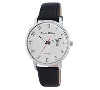 Alain Miller Orologio da uomo bianco nero analogico data pelle imitazione quarzo, bianco, cinghia