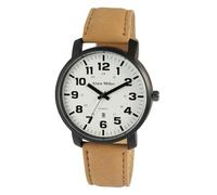 Alain Miller Orologio da uomo bianco nero analogico data pelle imitazione quarzo, Nero