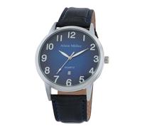 Alain Miller Orologio da uomo blu nero analogico data pelle imitazione quarzo, Blu, cinghia