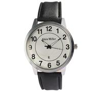 Alain Miller Orologio da uomo con cinturino in similpelle, nero/bianco/argento