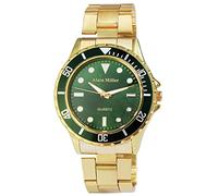 Alain Miller Orologio da uomo, in acciaio inox, con lancette luminose, analogico, al quarzo, 2800012, Oro/Verde, Bracciale