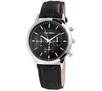 ALAIN MILLER Orologio da uomo, nero, argento, analogico, look cronico, in metallo, pelle, al quarzo, cinghia