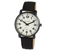 Alain Miller Orologio da uomo nero blu scuro analogico data pelle imitazione quarzo, Blu, cinghia