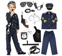 Alaiyaky Costume da polizia per bambini, 12 pezzi, costume da poliziotto per bambini, costume da polizia, con berretto, manette, occhiali walkie talkie, bacchetta da polizia per bambini per carnevale